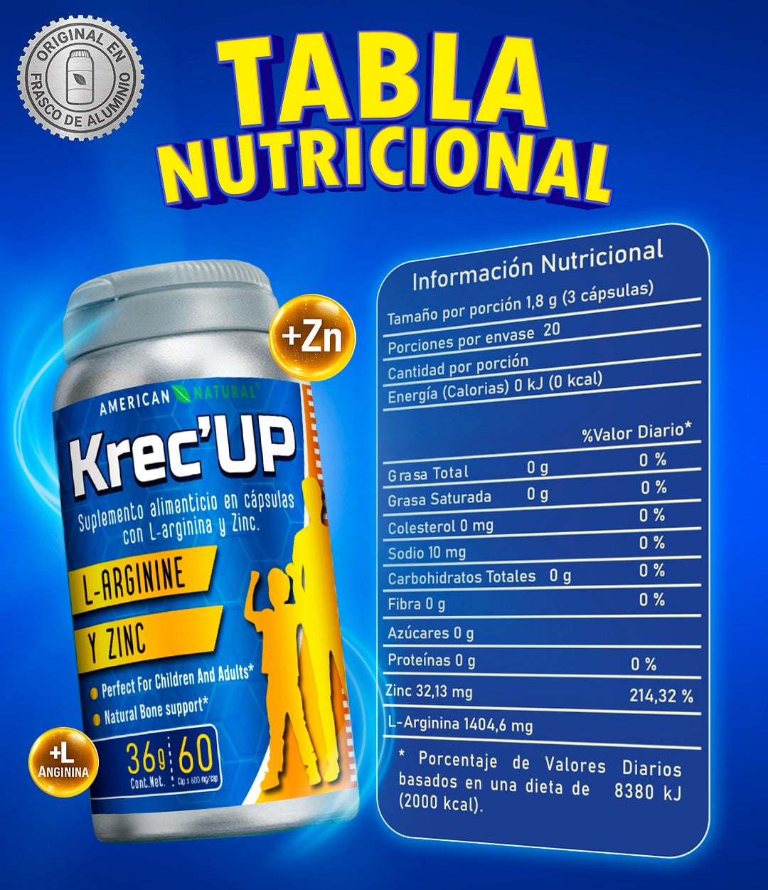KREC UP L-ARGININE Y ZINC AMERICAN NATURAL - 60 CAPSULAS
